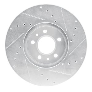 Ford Crown Victoria Brake Rotor (1) - Front Left - R1 Concepts - Drilled & Slotted - Silver - `98-`02